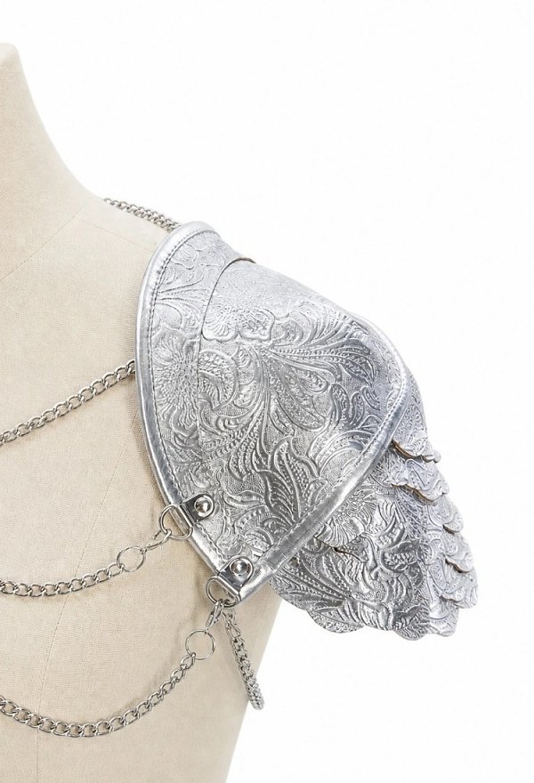 Daizbella Medieval Scale Pauldrons Silver PU Leather Chain Shoulder Armor
