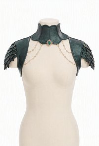 Daizbella Medieval Elf Style Scale Capelet Dark Green PU Leather Shoulder Armor