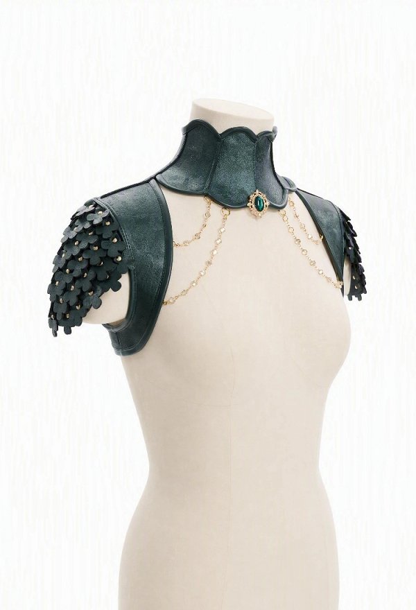 Capelet con Escamas Estilo Elfo Medieval Daizbella, Hombrera de Cuero PU Verde Oscuro