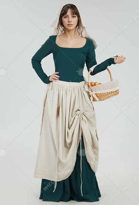 Disfraz de Cosplay Delantal Largo y Blanco de Estilo Medieval y Sombrero