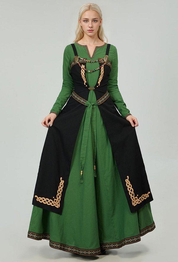 Medieval Retro Dress Apron Renaissance Viking Clothing Front Opening Outer Dress Cosplay Costume