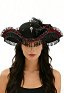 Halloween Pirate Captain Hat Dark Gothic Tricorne with Feathers Flowers Lace Beaded Chains and Tassels