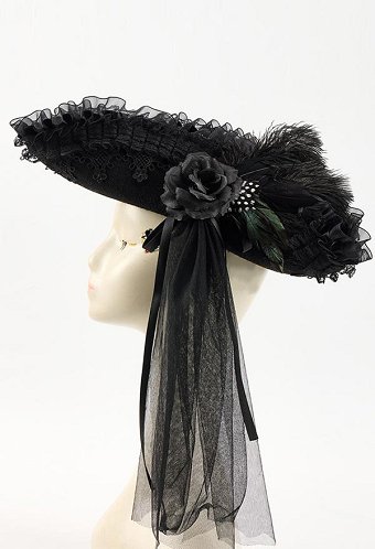 Chapeau Tricorne de Pirate Capitaine pour Halloween Style Gothique Sombre avec Plumes Dentelle et Tulle