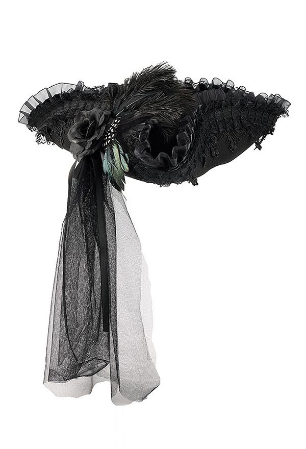 Halloween Captain Pirate Hat Dark Gothic Style Tricorne with Feathers Lace and Tulle