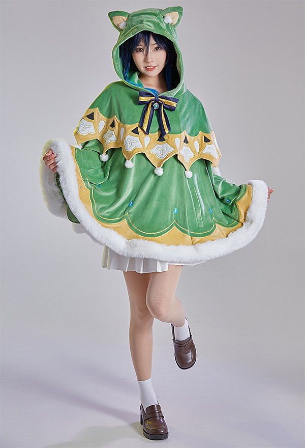 Genshin Impact Venti Kawaii Umhang mit Kapuzen Katze Ohren Cape
