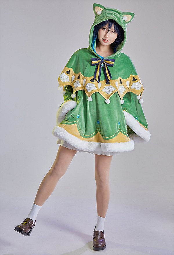 Genshin Impact Venti Kawaii Umhang mit Kapuzen Katze Ohren Cape