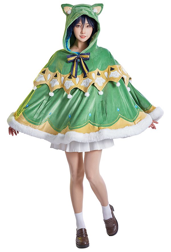 Genshin Impact Venti Kawaii Umhang mit Kapuzen Katze Ohren Cape