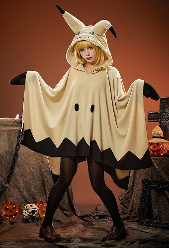 Mimiku Pikaqu Cosplay Costume Cute Hooded Blanket Embroidered Hoodie Pullover Women Long Sleeve Home Wear Cape Cloak with Ears Gloves
