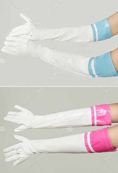 Accessoire de Lingerie Gants Sexuels en Cuir PU Gants Montants Roses et Blancs ou Bleus et Blancs pour Femme