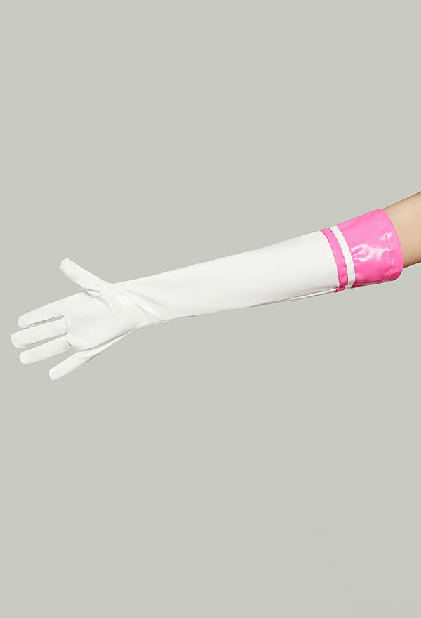Accessoire de Lingerie Gants Sexuels en Cuir PU Gants Montants Roses et Blancs ou Bleus et Blancs pour Femme