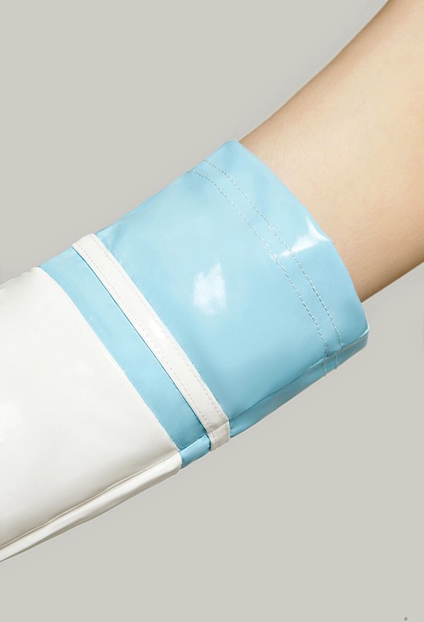 Accessoire de Lingerie Gants Sexuels en Cuir PU Gants Montants Roses et Blancs ou Bleus et Blancs pour Femme