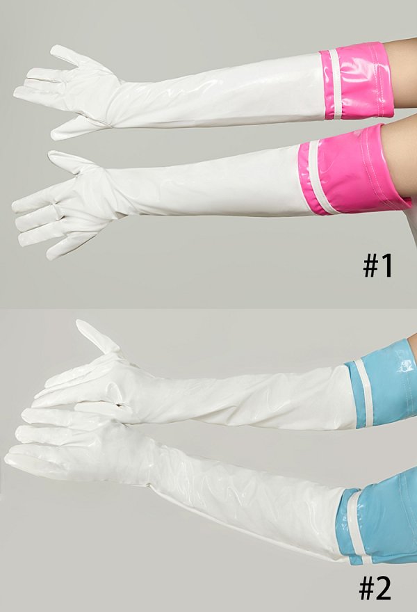 Accessoire de Lingerie Gants Sexuels en Cuir PU Gants Montants Roses et Blancs ou Bleus et Blancs pour Femme