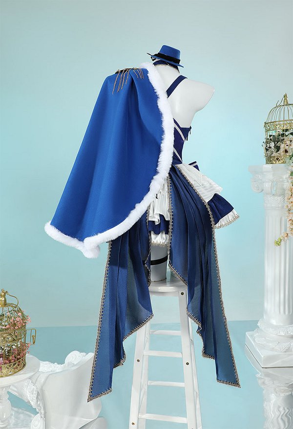 Furina Derivative Blue Shawl White Furry Hem Cloak Cosplay Costume