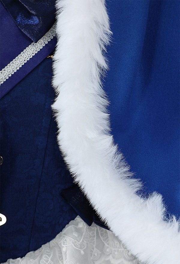 Furina Derivative Blue Shawl White Furry Hem Cloak Cosplay Costume