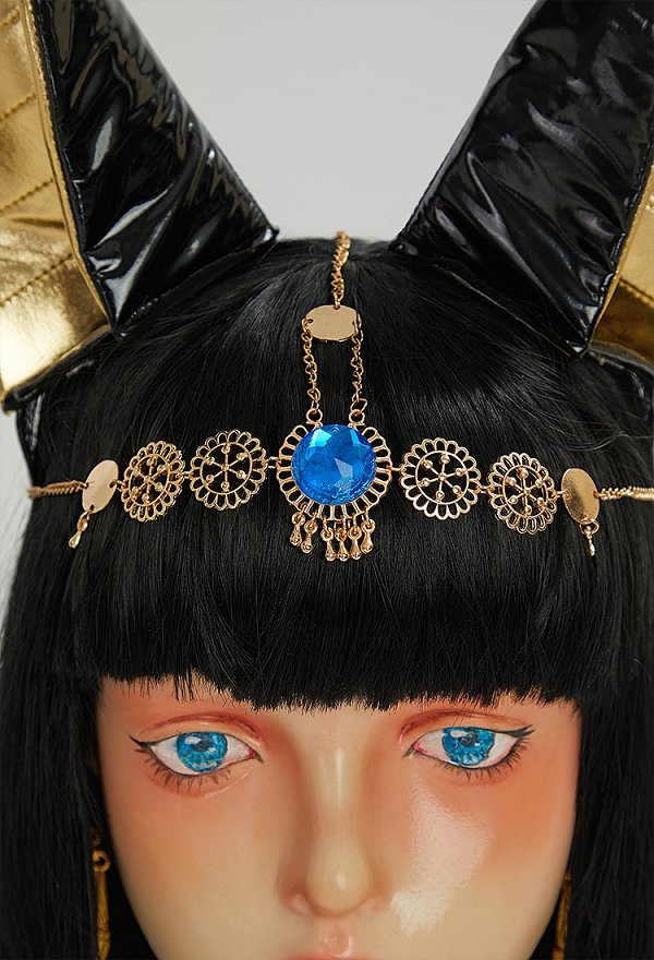 Sexy Erotic Alubis Headpiece Accesorios Orejas y Pendientes con Cadena Headpiece