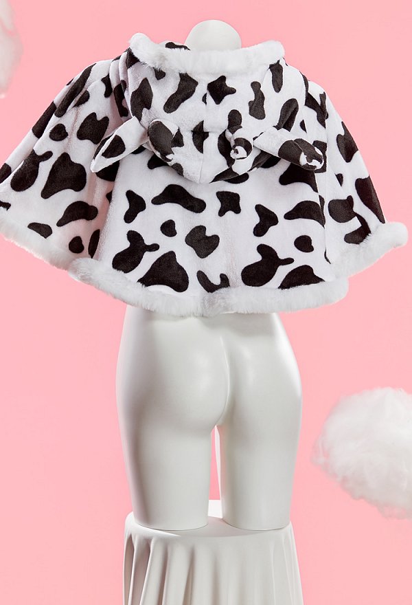 Sexy Cow-style Plush Winter Cape Cute Cow-Print Cape with Hood
