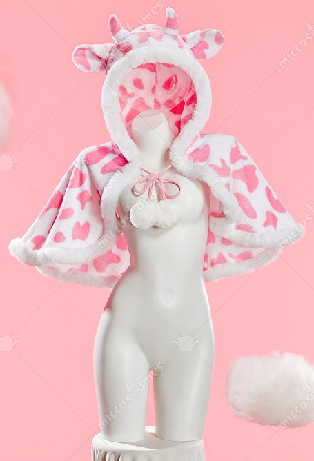 Sexy Wintercape im Kuh Stil Plüsch Kawaii Cape mit Kuhmuster und Kapuze
