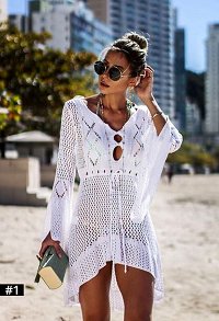Damen Sommer Bikini Äußere Bluse Ausgestellte Ärmel Lange Ärme Stricken Aushöhlen Sonnenschutz Kleidung Viele Farben