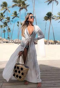 Vêtements de Plage Sexuel Surmensionnée Kimono Style en Coton Anti-soleil