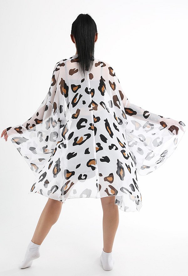 Miccostumes Trajes de baño Cubierta para mujer Estampado de leopardo y vaca Kimono Cárdigan de gasa transparente
