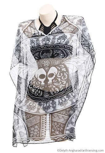 Miccostumes Swimsuits Coverup for Women Skeleton Pattern Kimono Sheer Chiffon Cardigan