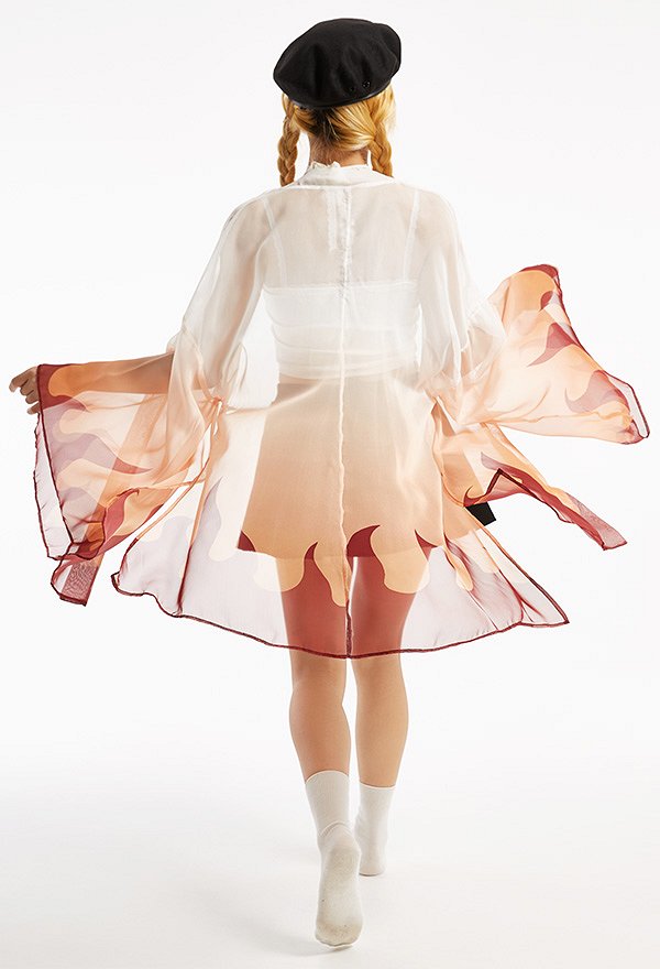 Kimono en mousseline à fente latérale et couverture de couleur dégradée