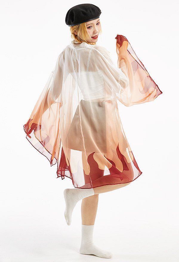 Kimono en mousseline à fente latérale et couverture de couleur dégradée