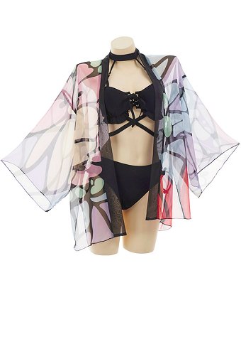 Miccostumes Swimsuits Coverup for Women Butterfly Pattern Haori Cover Up Sheer Chiffon Cardigans