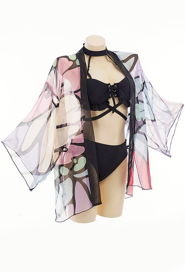 Miccostumes Maillots de bain Couvre-maillot pour femmes Motif papillon Haori Couvre-maillot Cardigans en mousseline transparente