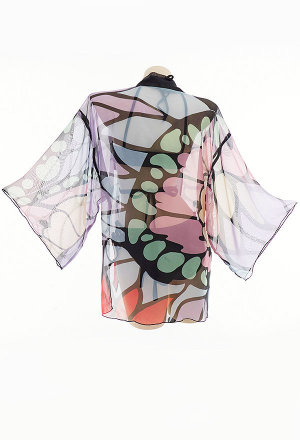 Miccostumes Maillots de bain Couvre-maillot pour femmes Motif papillon Haori Couvre-maillot Cardigans en mousseline transparente