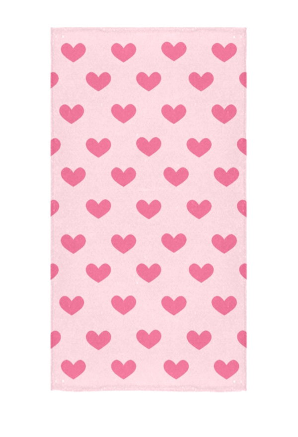 Bath Towel with Pink Heart Prints Body Towel for Swimming Bathing