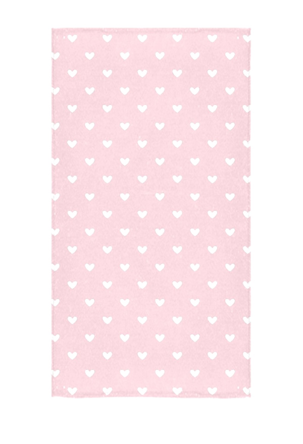 Bath Towel with White Heart Prints in Pink Body Towel for Swimming Bathing