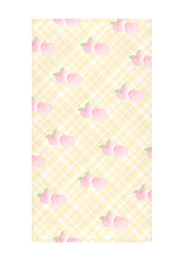 Bath Towel with Peach Prints in Yellow Body Towel for Swimming Bathing