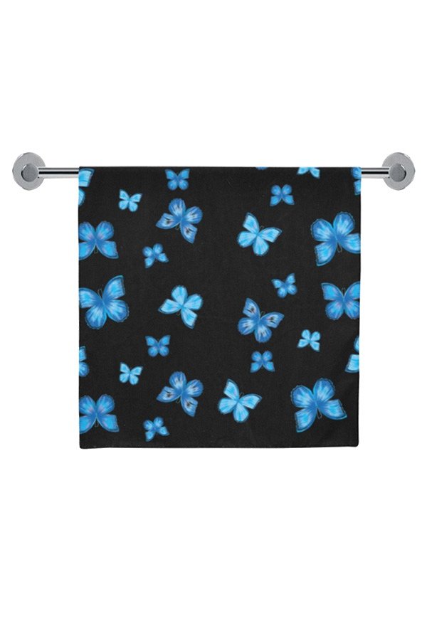 Bath Towel with Blue Butterfly Prints in Black Body Towel for Swimming Bathing
