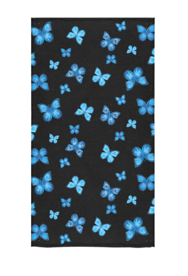 Bath Towel with Blue Butterfly Prints in Black Body Towel for Swimming Bathing