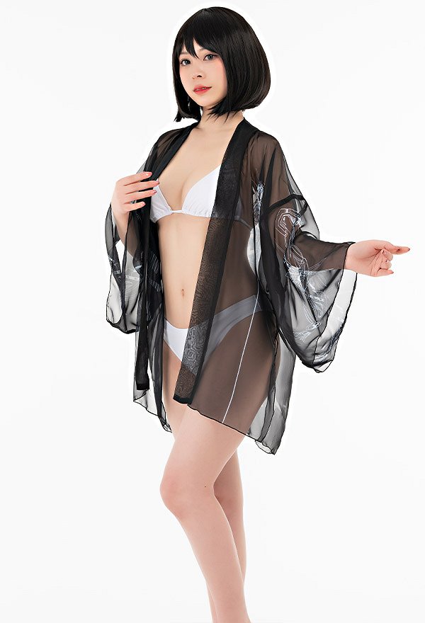 Gothic Dark Style Haori Cover-up with Skeleton Pattern Summer Kimono Cardigan