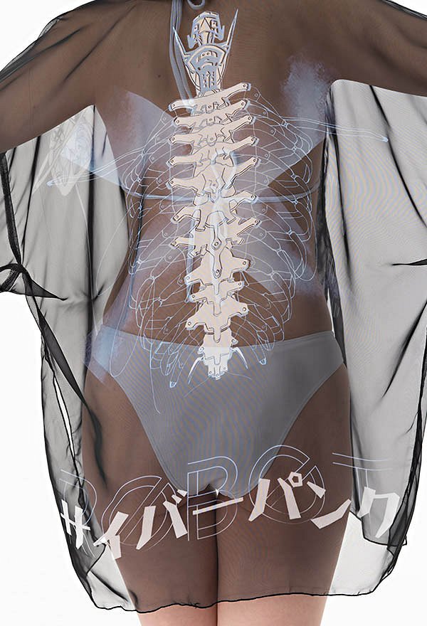 Gothic Dark Style Haori Cover-up with Skeleton Pattern Summer Kimono Cardigan