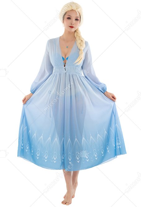 Princess Style Long Cover-up Summer Blue Kimono Cardigan