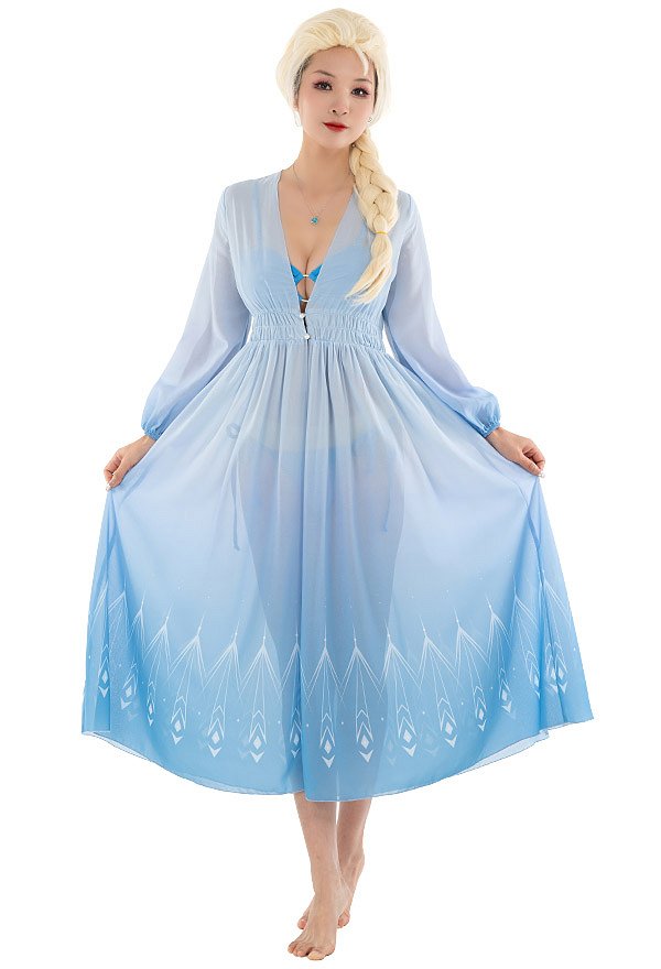 Princess Style Long Cover-up Summer Blue Kimono Cardigan