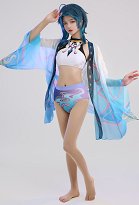 Haori dérivé de Xiao avec motif dégradé de vagues bleues Kimono d'été à manches larges Haori dérivé de Xiao avec motif dégradé de vagues bleues Kimono d'été à manches larges