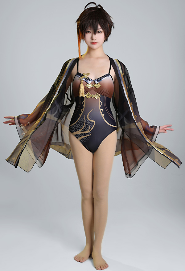 Zhongli Derivative Haori Cover-Up Wide Sleeve Swimwear Kimono Cover-up