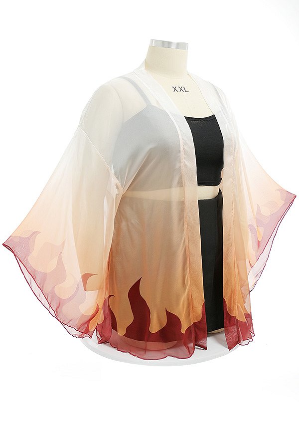 Bañador de playa de gasa con cubierta KNY Flame Cosplay Haori para tallas grandes