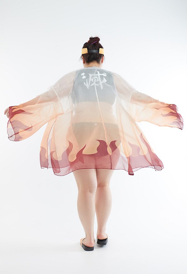 Bañador de playa de gasa con cubierta KNY Flame Cosplay Haori para tallas grandes