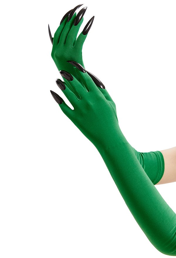Wicked Elphaba Cosplay Accessory Halloween Green Stylized Gloves with Black Nails