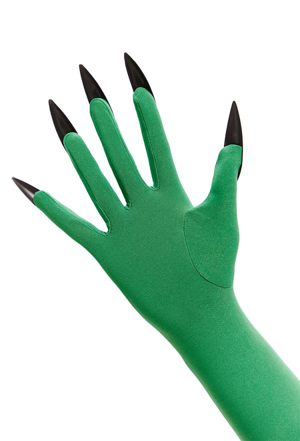 Wicked Elphaba Cosplay Accessory Halloween Green Stylized Gloves with Black Nails