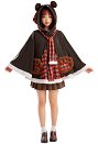 Christmas Hooded Cloak Bear Pattern Plaid Poncho Cape Coat for Women