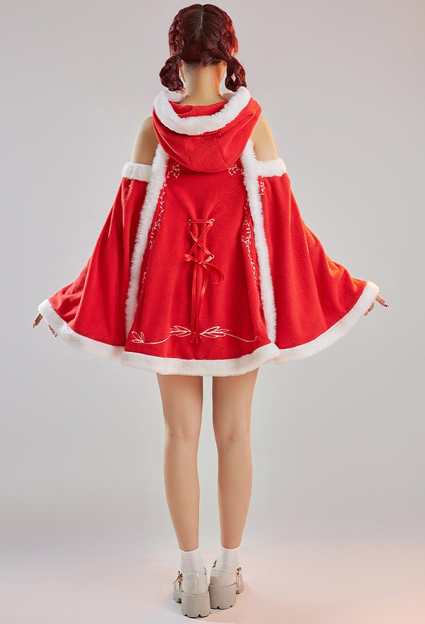 Christmas Cape à Capuche épaules Dénudées Kawaii Cape à Motif de Cloche Manche Longue