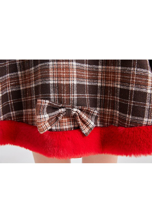 Weihnachten Christmas Umhang mit Kapuze Kawaii Gitter Schleife Elch Cape