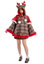 Christmas Hooded Cloak Brown Plaid Poncho Cape Coat for Women