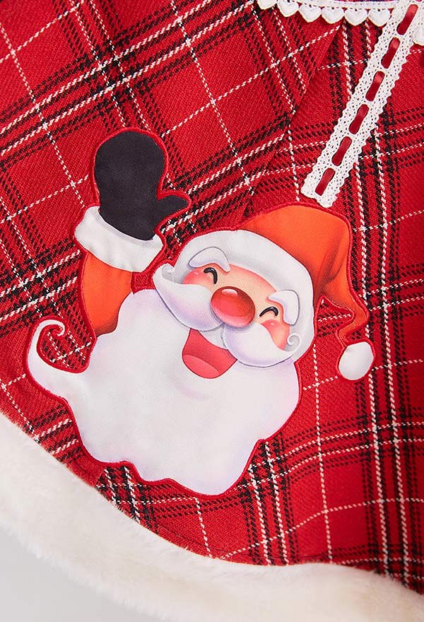Cape de Noël à Capuche Santa Plaid Kawaii Manche Longue